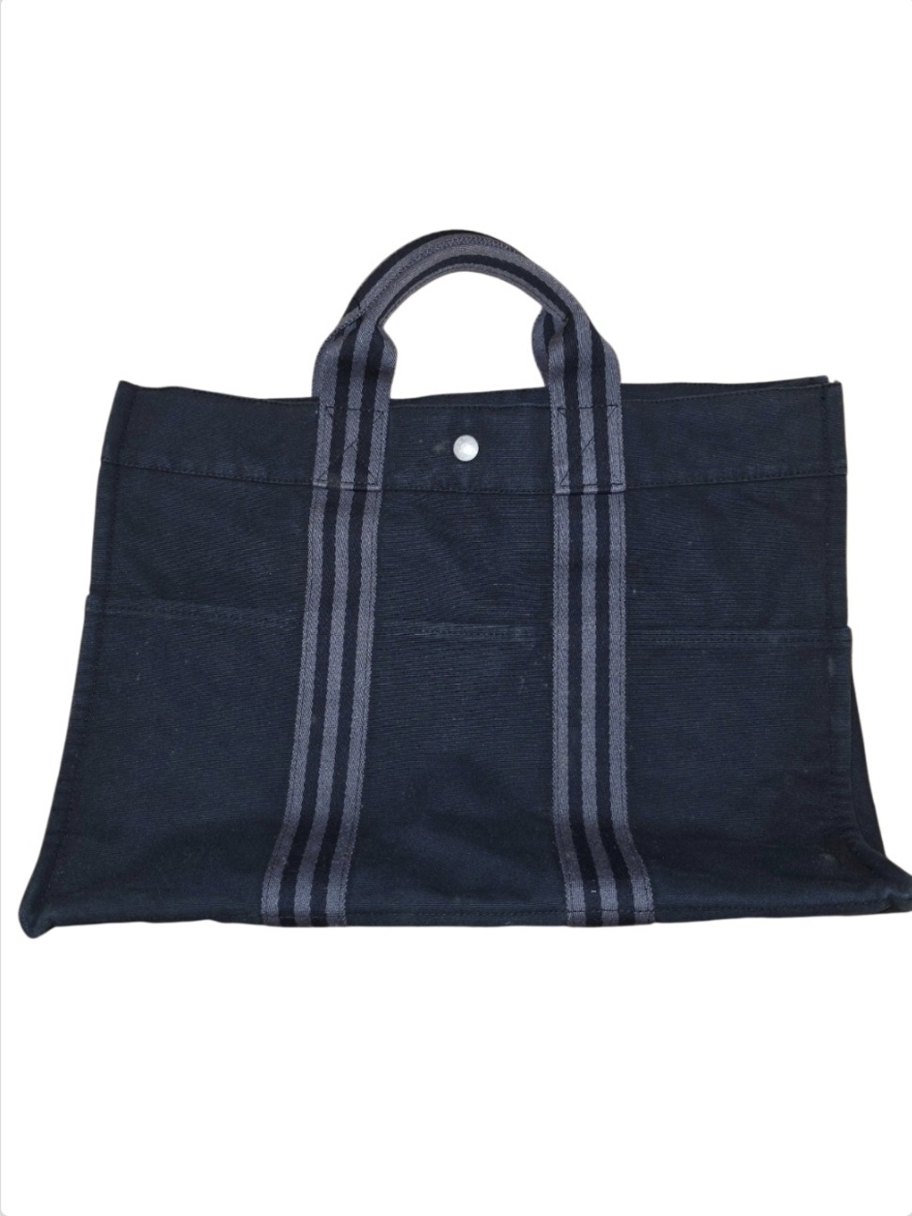 Hermes Fourre Tout Tote EUC Clean Corners Black Canvas Gray Handles Discontinued - Picture 2 of 8
